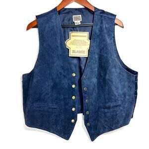NEW Deadstock Vintage XL International Leather Collection Blue‎ Vest 90s Western